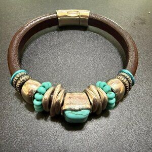 Turquoise and Leather Western Bracelet